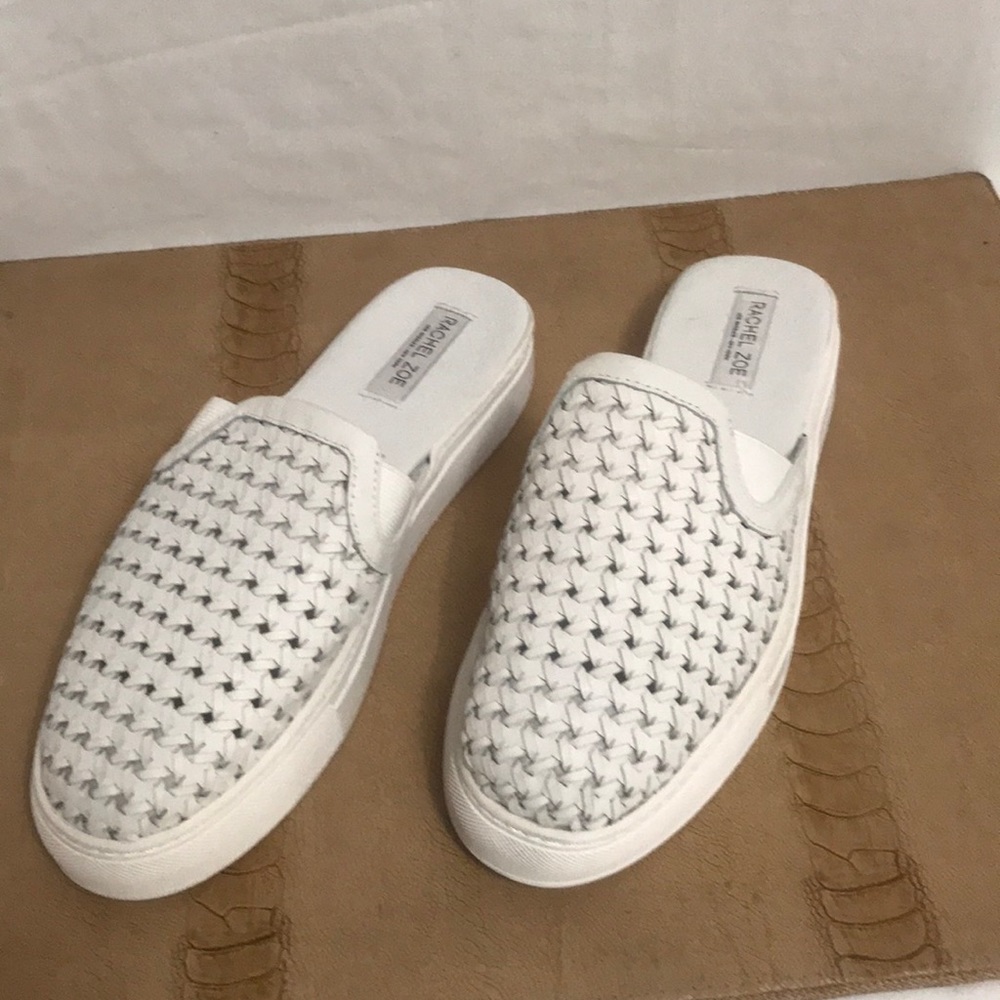 Rachel Zoe White Woven Leather Mules Slippers